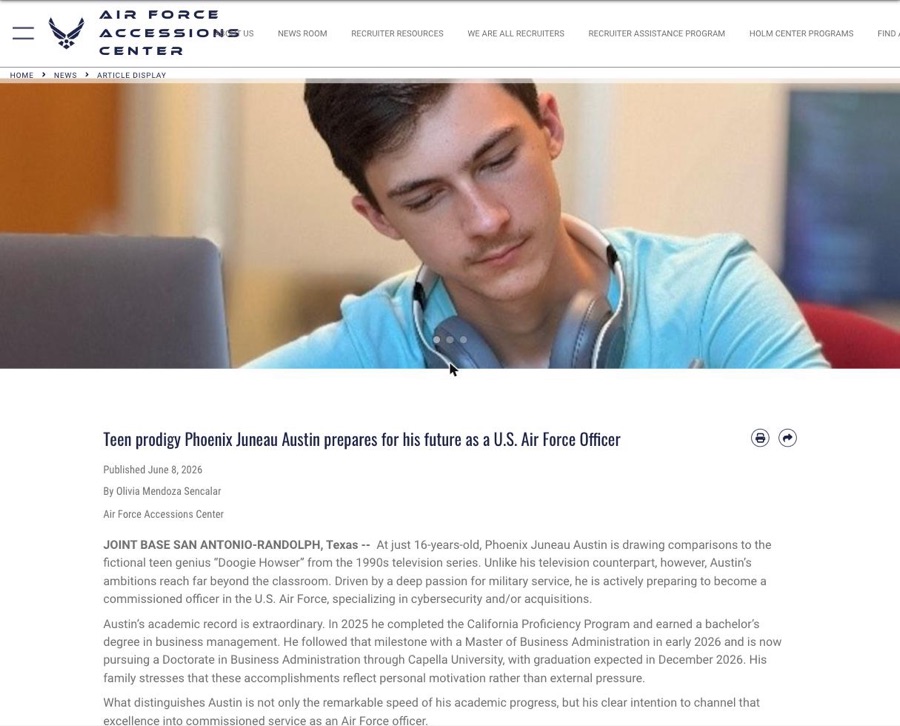 U.S. Air Force Accessions Center feature on Phoenix Juneau Austin